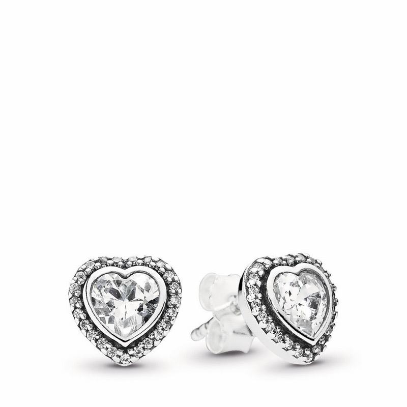 Pandora Sparkling Love Stud Earrings - Sterling Silver/Cubic Zirconia - Canada | VI1570QO